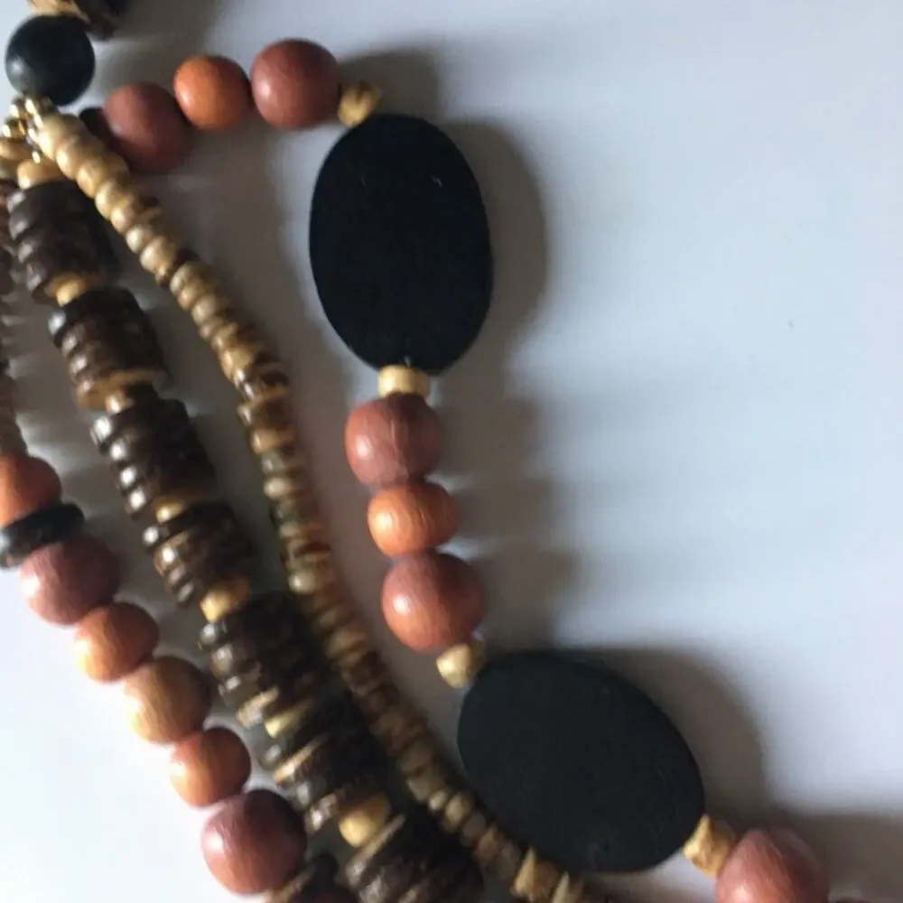 Gorgeous warm wooden bead multi-strand statement necklace